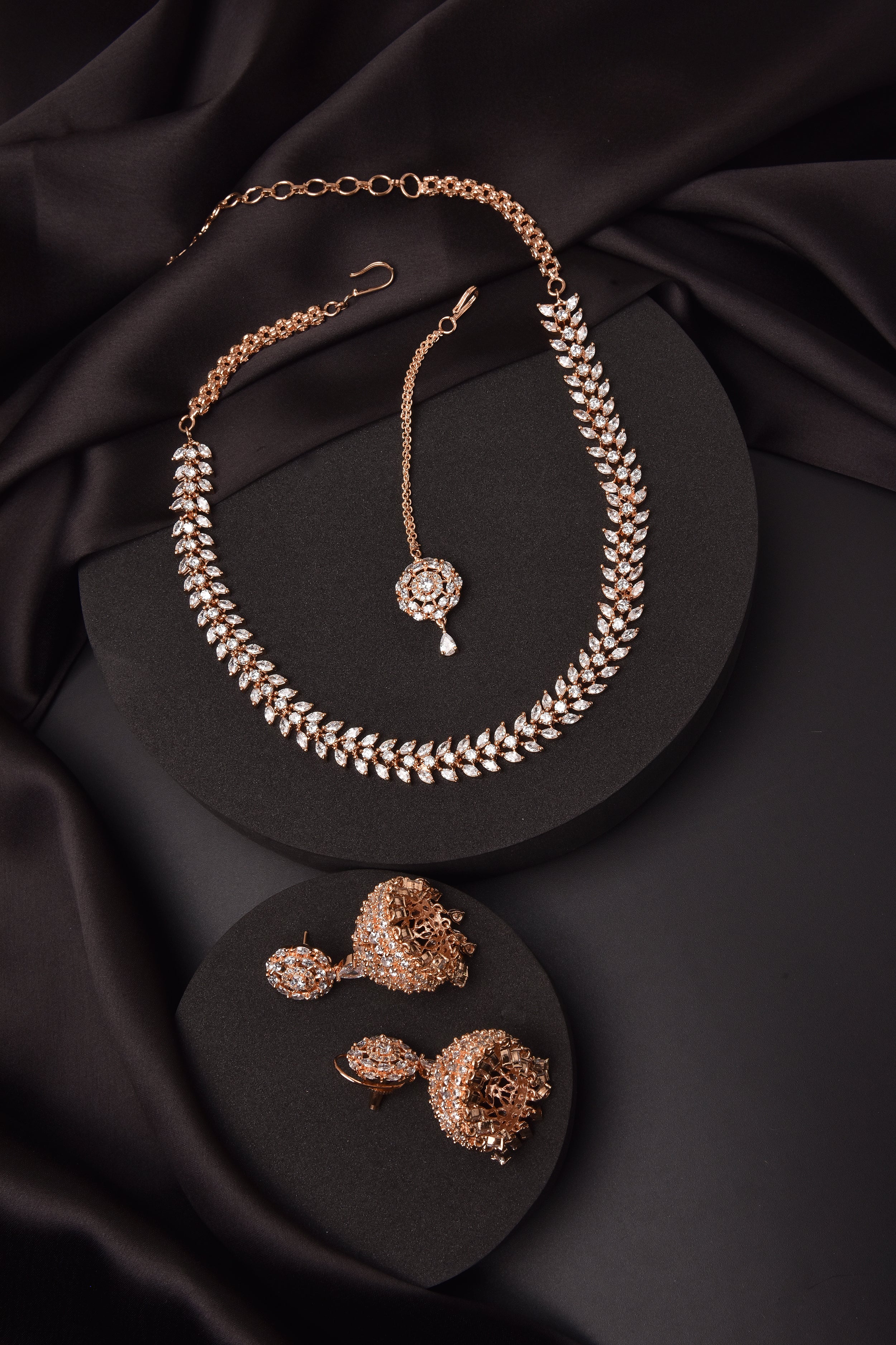 April Rose Gold Diamond Necklace with Jhumka