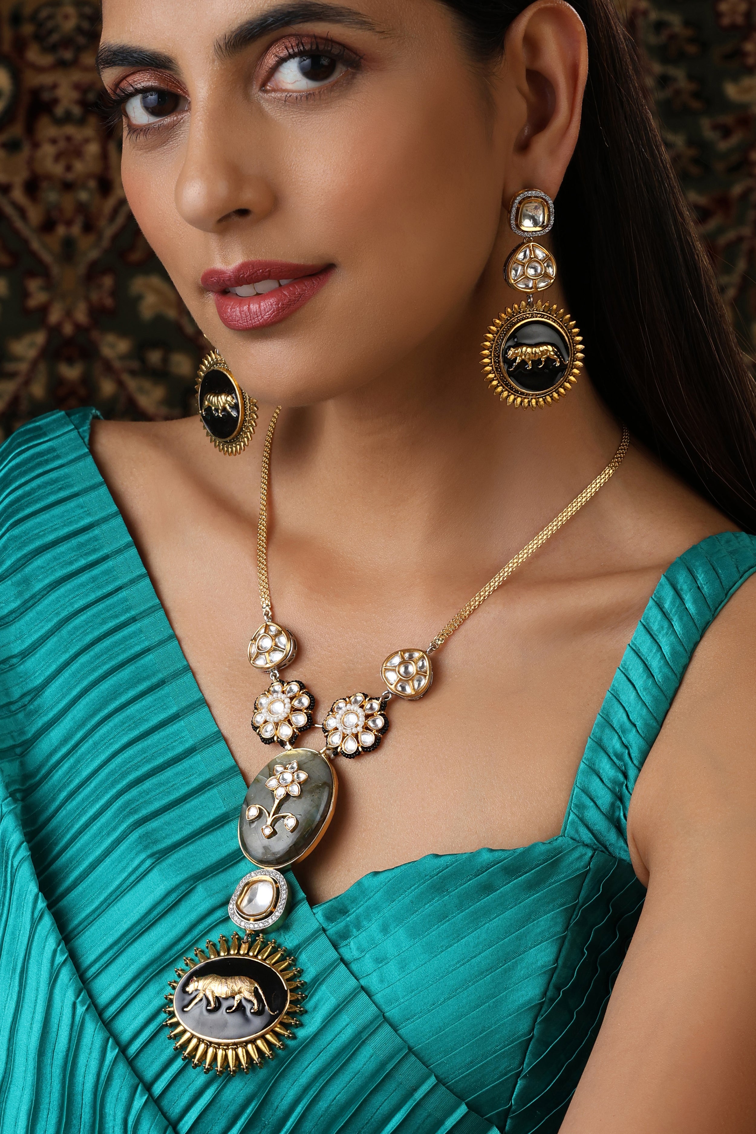 Black Long Kundan Sabhya Necklace