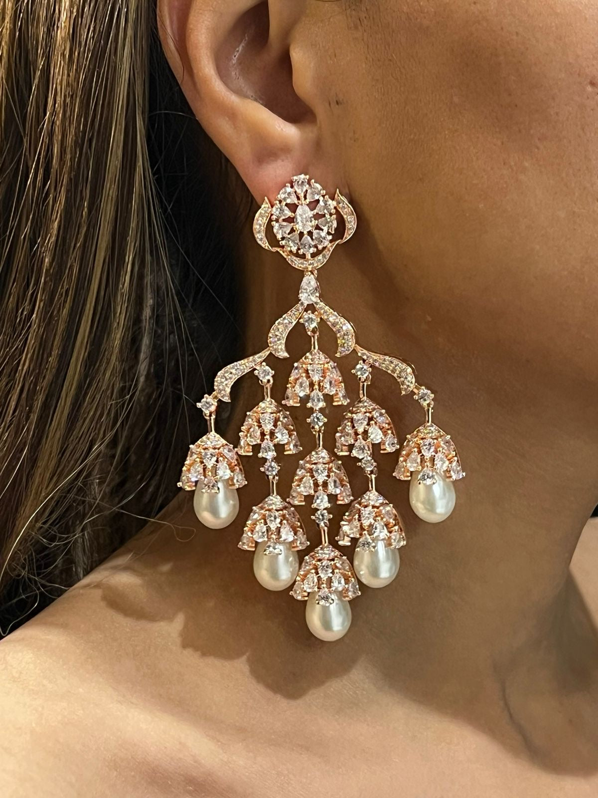 Stella Rose Gold CZ Diamond Chandelier Earrings