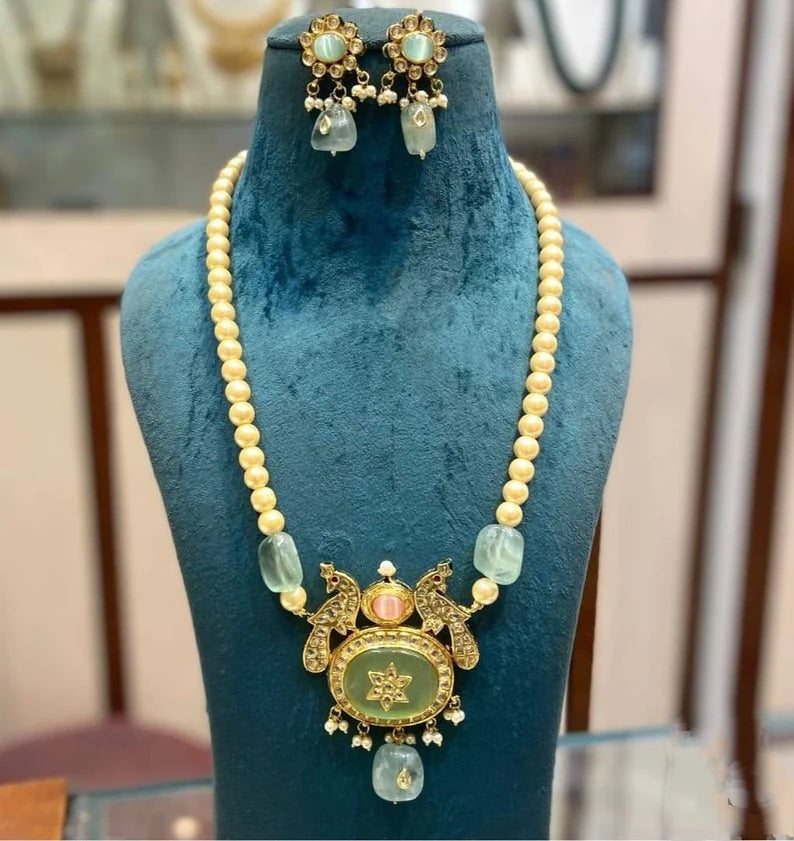 Mint Long Kundan Set