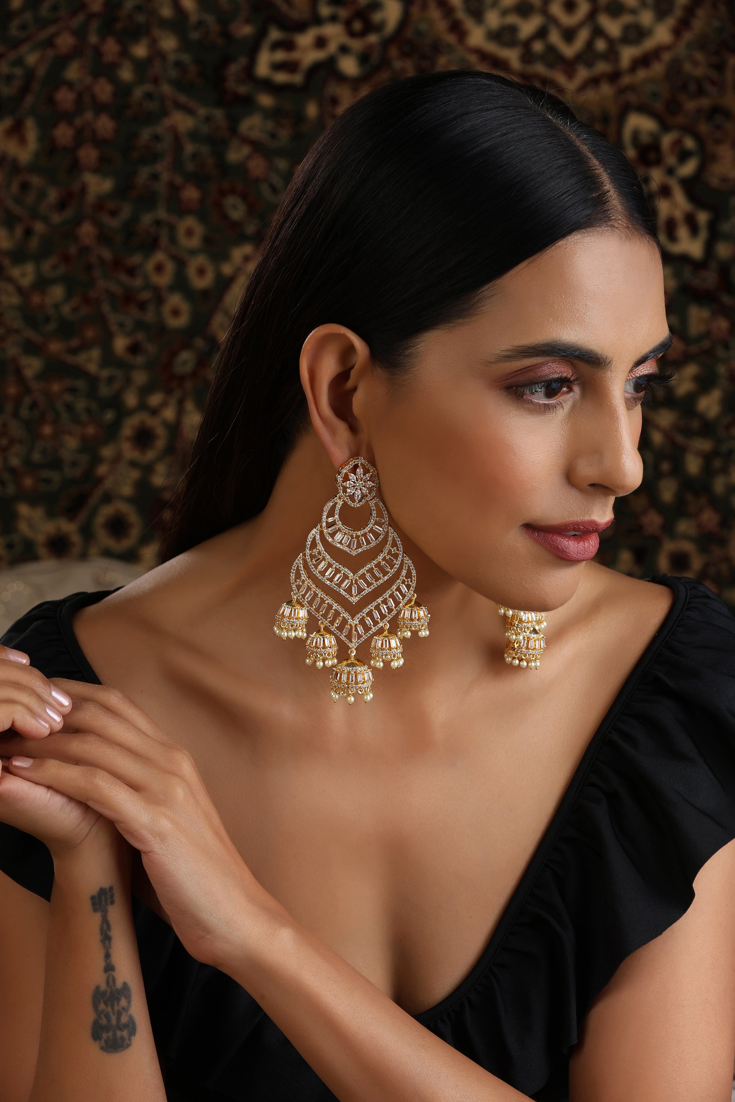 Gold Statement CZ Earrings