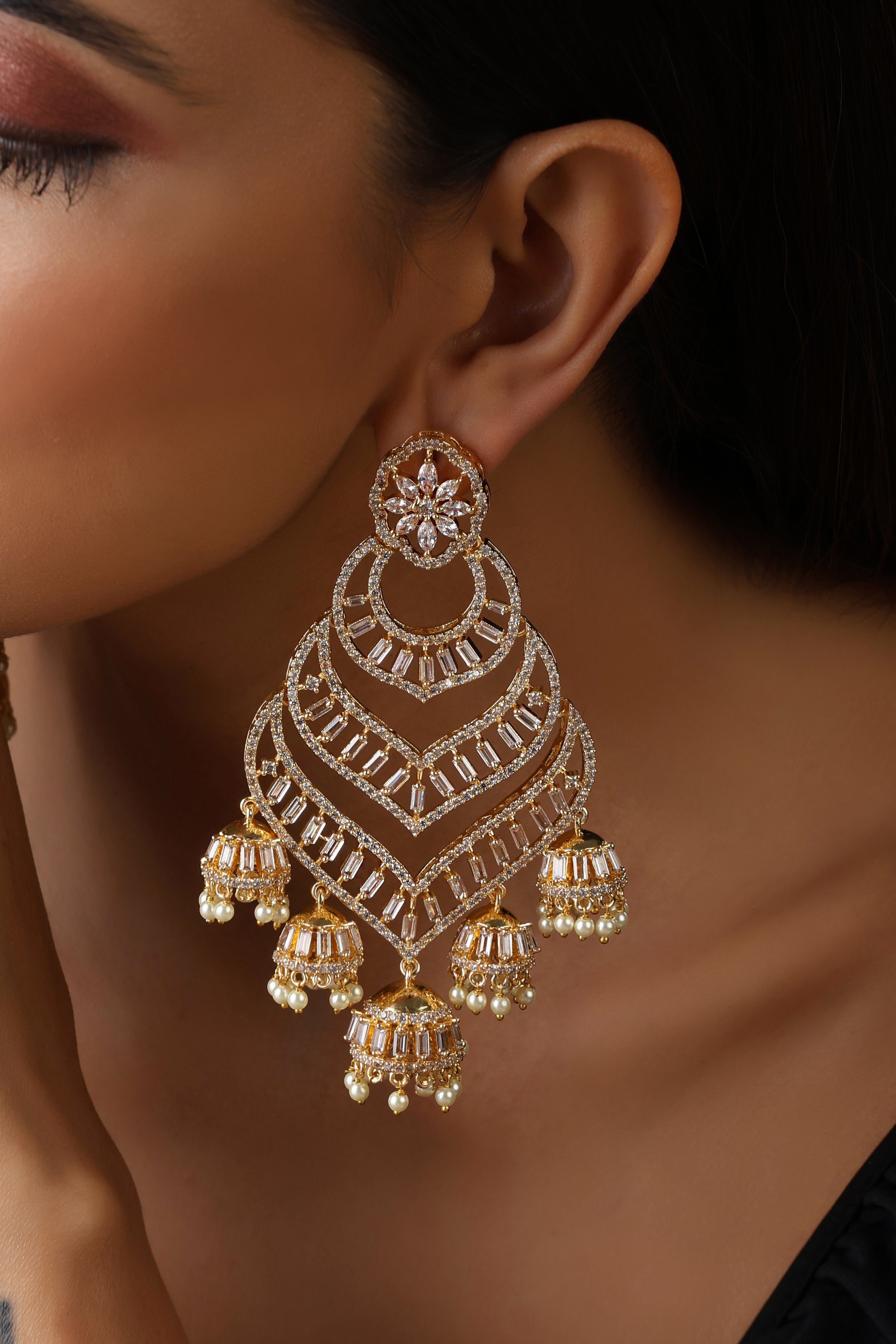 Gold Statement CZ Earrings