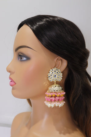 GlambyRivaaz Earrings Yellow- Pink Jhumkas