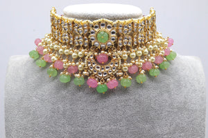 GlambyRivaaz Necklaces Pre Order Mint Pink Melon Beads Fine kundan Choker/ Indian Kundan Choker / Indian Jewelry/ Indian Choker/ Kundan Jewelry/ Indian necklace