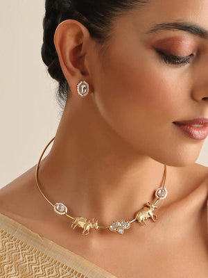 GlambyRivaaz Necklaces Turquoise Ruby Gold Kundan Hasli Necklace