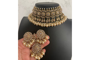 GlambyRivaaz Necklaces Zia Antique Gold Polki Choker with chaandbali