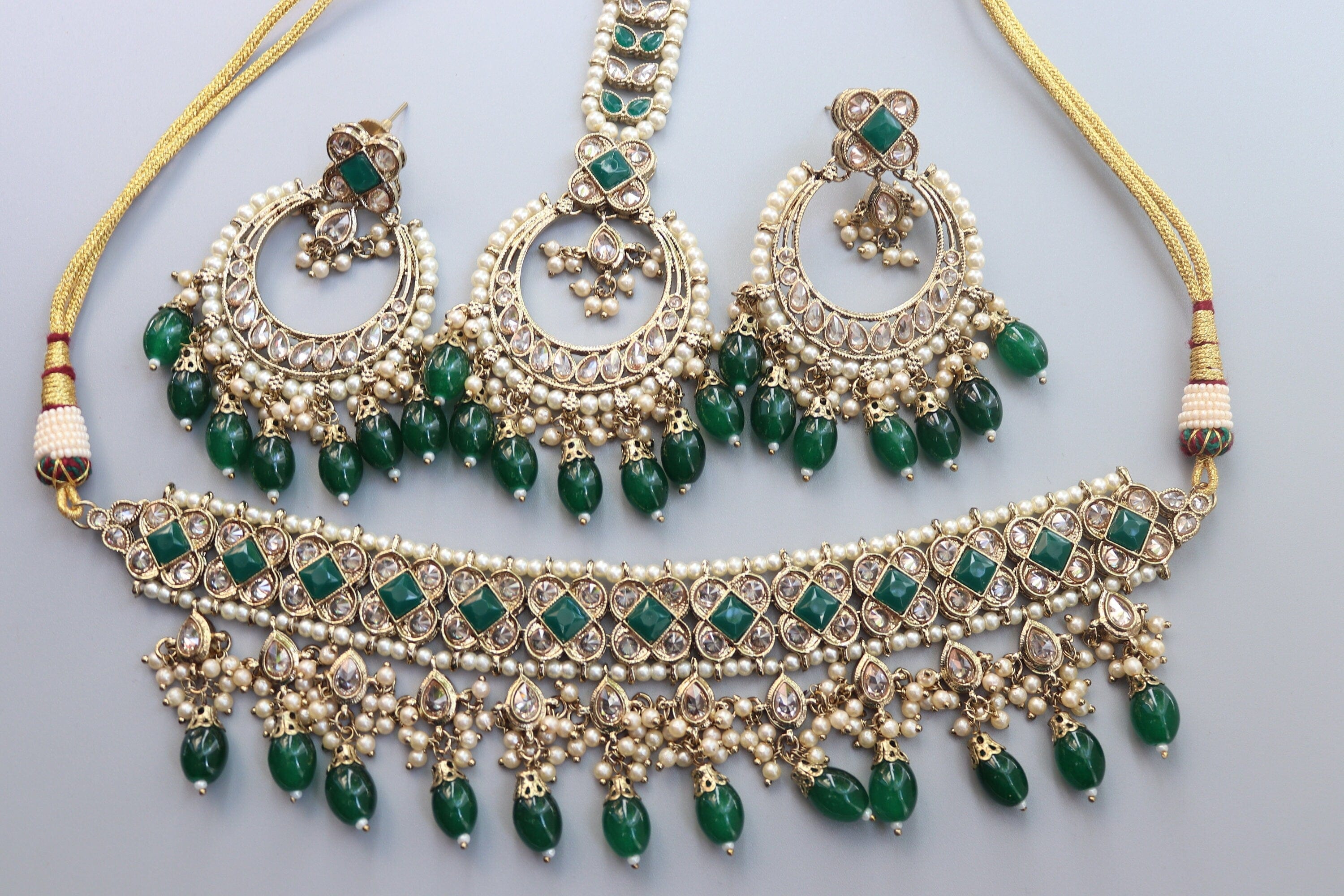 GlambyRivaaz Necklaces Ziva Emerald Green Polki Choker Set