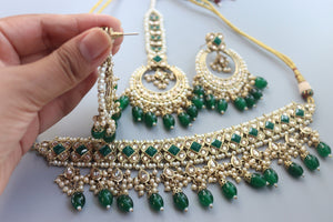 GlambyRivaaz Necklaces Ziva Emerald Green Polki Choker Set