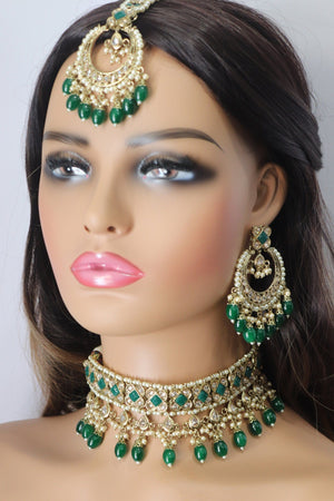 GlambyRivaaz Necklaces Ziva Emerald Green Polki Choker Set