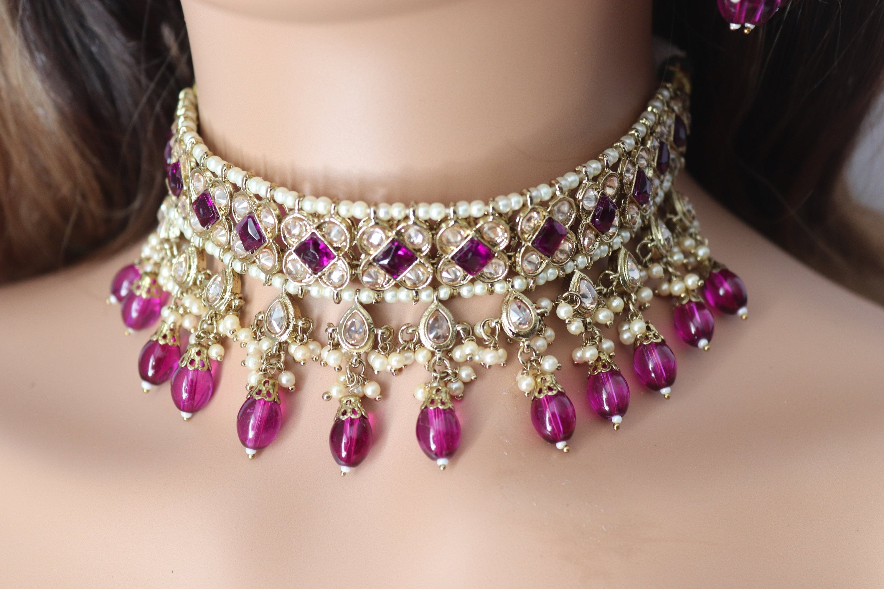 GlambyRivaaz Necklaces Ziva Purple Polki Choker Set