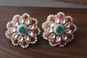 Fine Kundan Stud Earrings/ Ruby Green Kundan Studs/ Kundan Earrings/ Indian Jewelry/ Indian Earrings/ Bollywood/