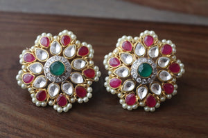 Fine Kundan Stud Earrings/ Ruby Green Kundan Studs/ Kundan Earrings/ Indian Jewelry/ Indian Earrings/ Bollywood/