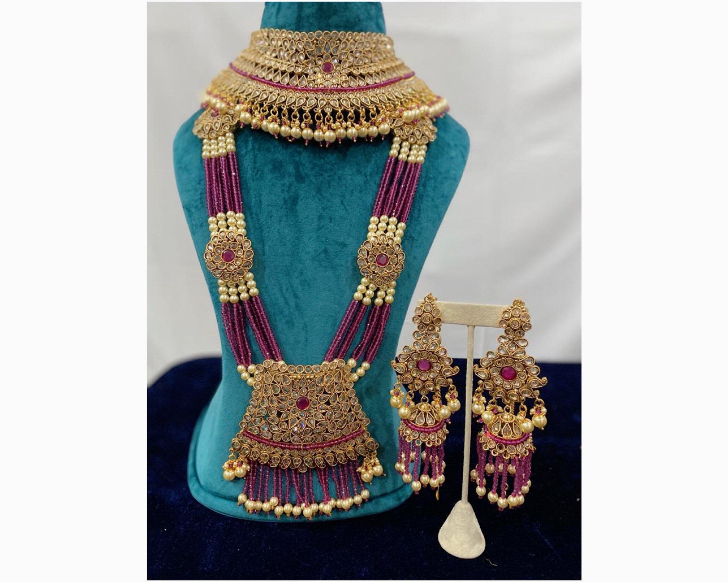 9 Piece Full Bridal Jewelry Set / Red Indian Bridal Set/ Red Pakistani Bridal Set/ Bridal Necklace Set/ Indian jewelry/ Pakistani Jewelery/