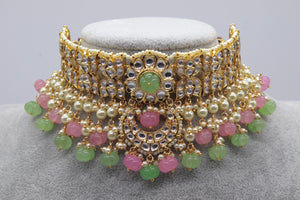 Pre Order Mint Pink Melon Beads Fine kundan Choker/ Indian Kundan Choker / Indian Jewelry/ Indian Choker/ Kundan Jewelry/ Indian necklace