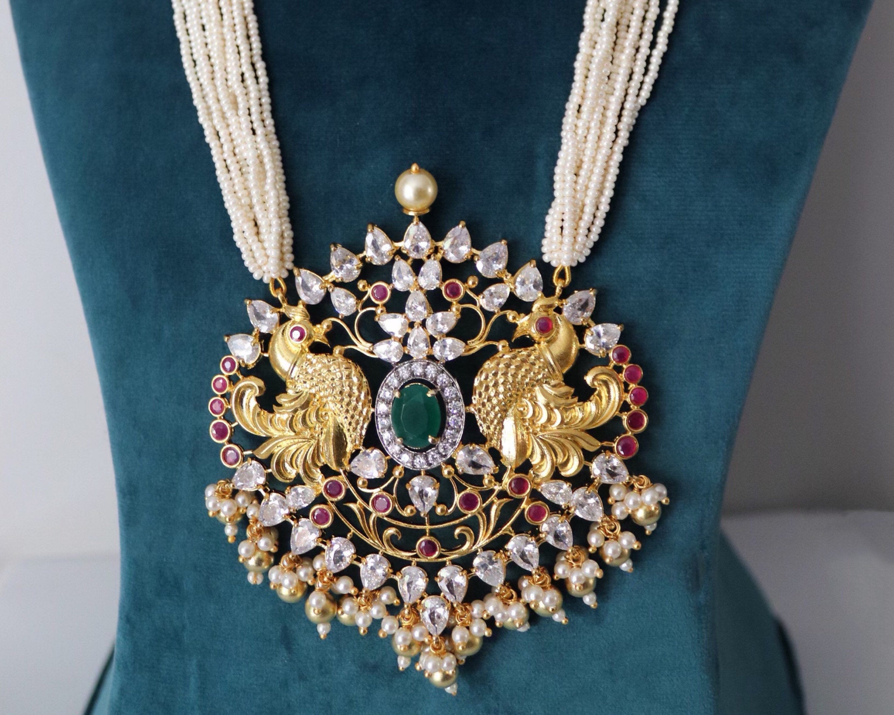 One Gram Gold Long Peacock Pendant Necklace | Indian Long Necklace | Indian Jewelry |Indian Necklace | Bollywood Jewelry