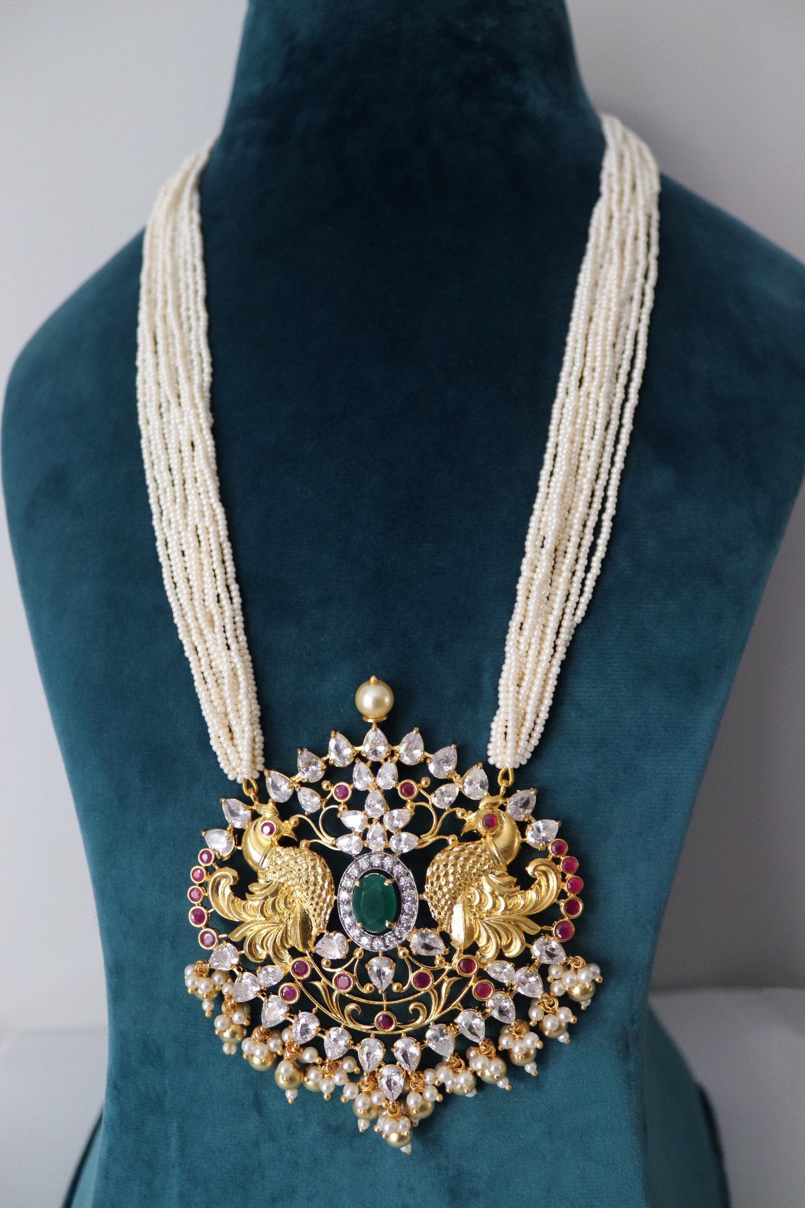 One Gram Gold Long Peacock Pendant Necklace | Indian Long Necklace | Indian Jewelry |Indian Necklace | Bollywood Jewelry