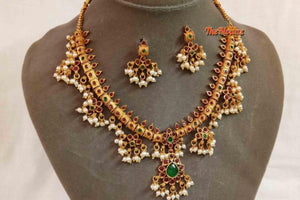 Delicate Ruby- Green Guttapusalu/ South Indian Jewelry/ Gold Necklace/ Indian long Necklace/ Indian Jewelry