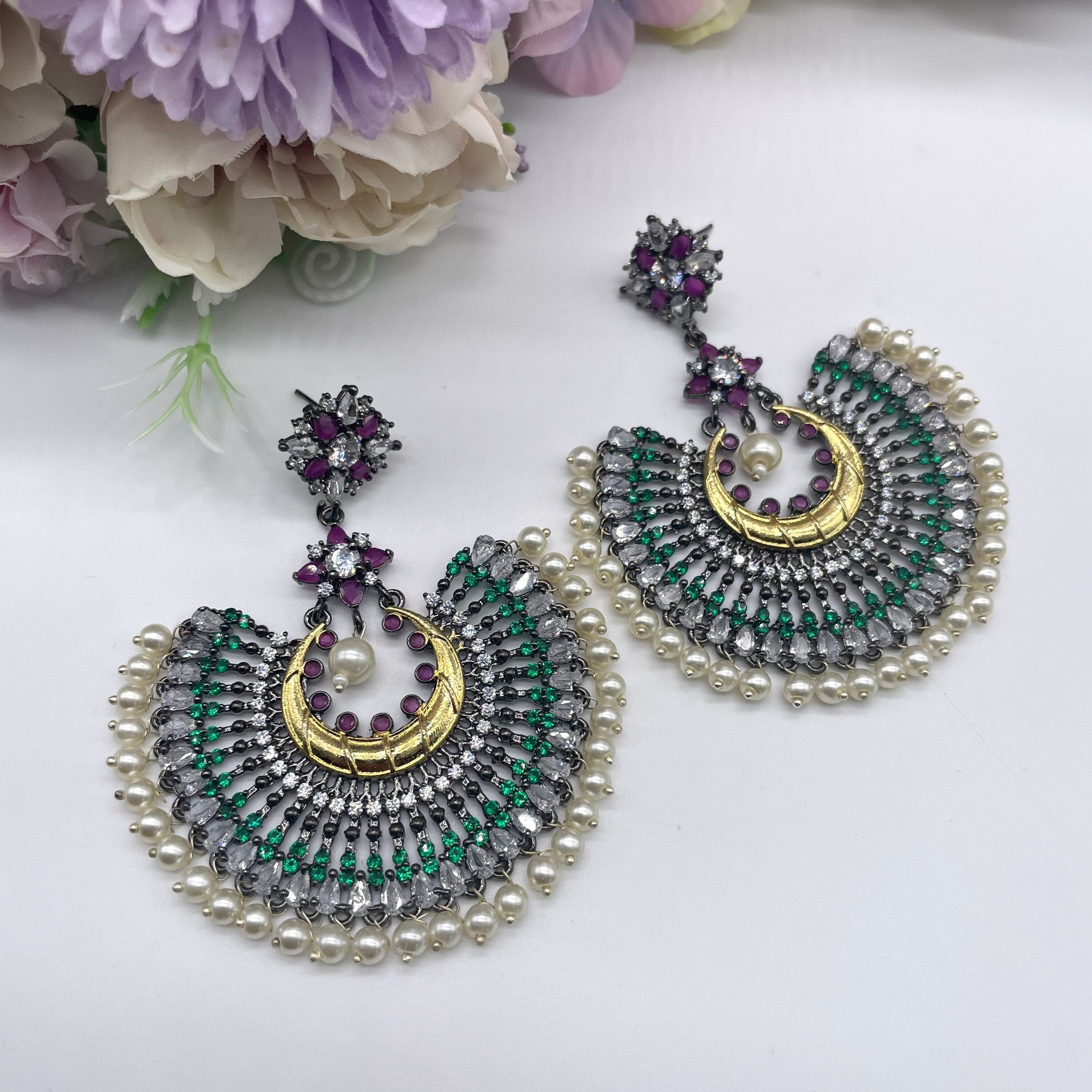 Bollywood Chaandbali | Kundan Jewelry | Kundan Earrings | Indian Jewelry | Indian Earrings | Bollywood Jewelry | Pakistani Jewelry