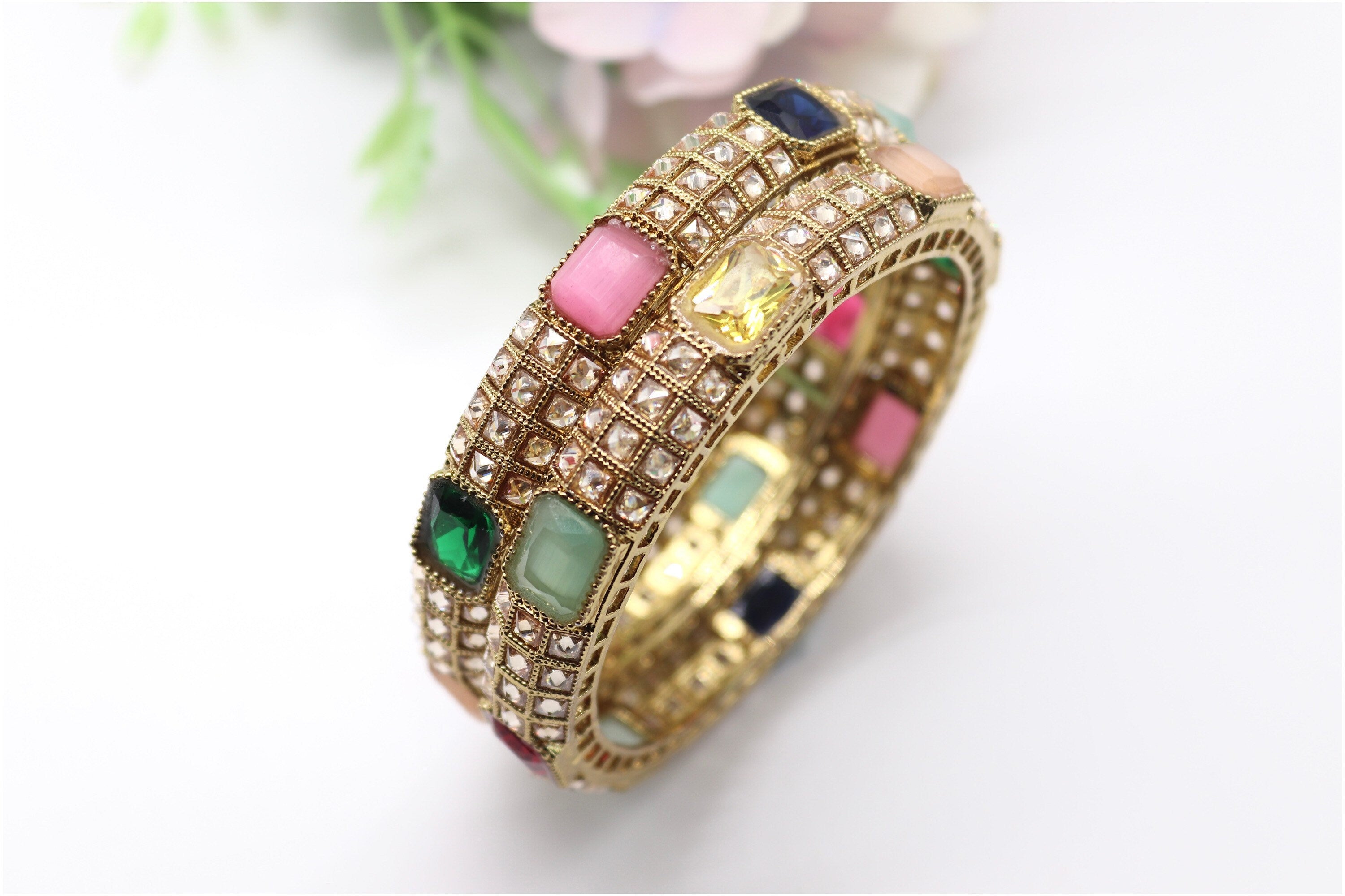 Navratan Kundan Polki Bangles | Indian Jewelry | Pakistani Jewelry | Punjabi Jewelry | Indian Bangles | Pakistani Bangles | Bollywood