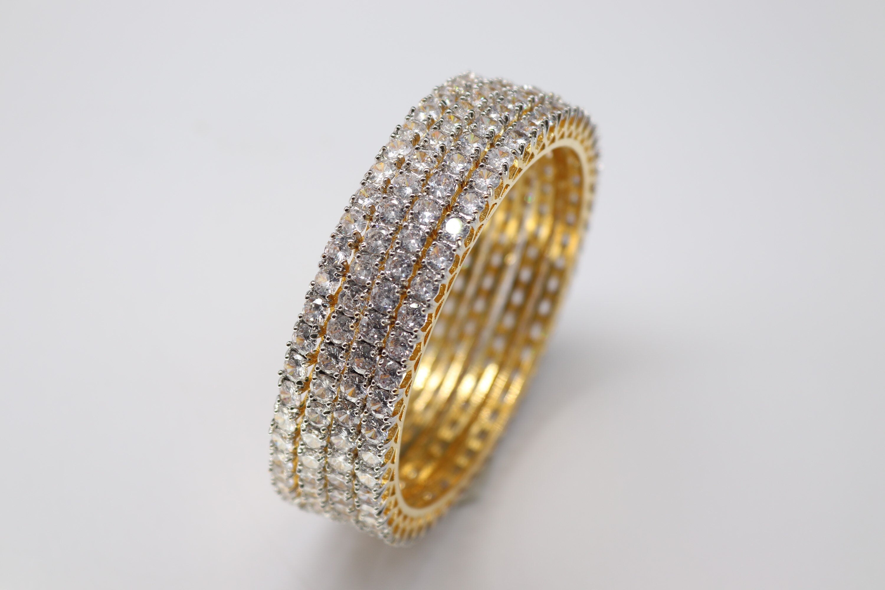 4 Piece Gold Diamond Bangles/ Crystal Bangles/ Indian Jewelry/ Pakistani Jewelry/ Turkish Jewelry/ Wedding Jewelry/ African Jewelry