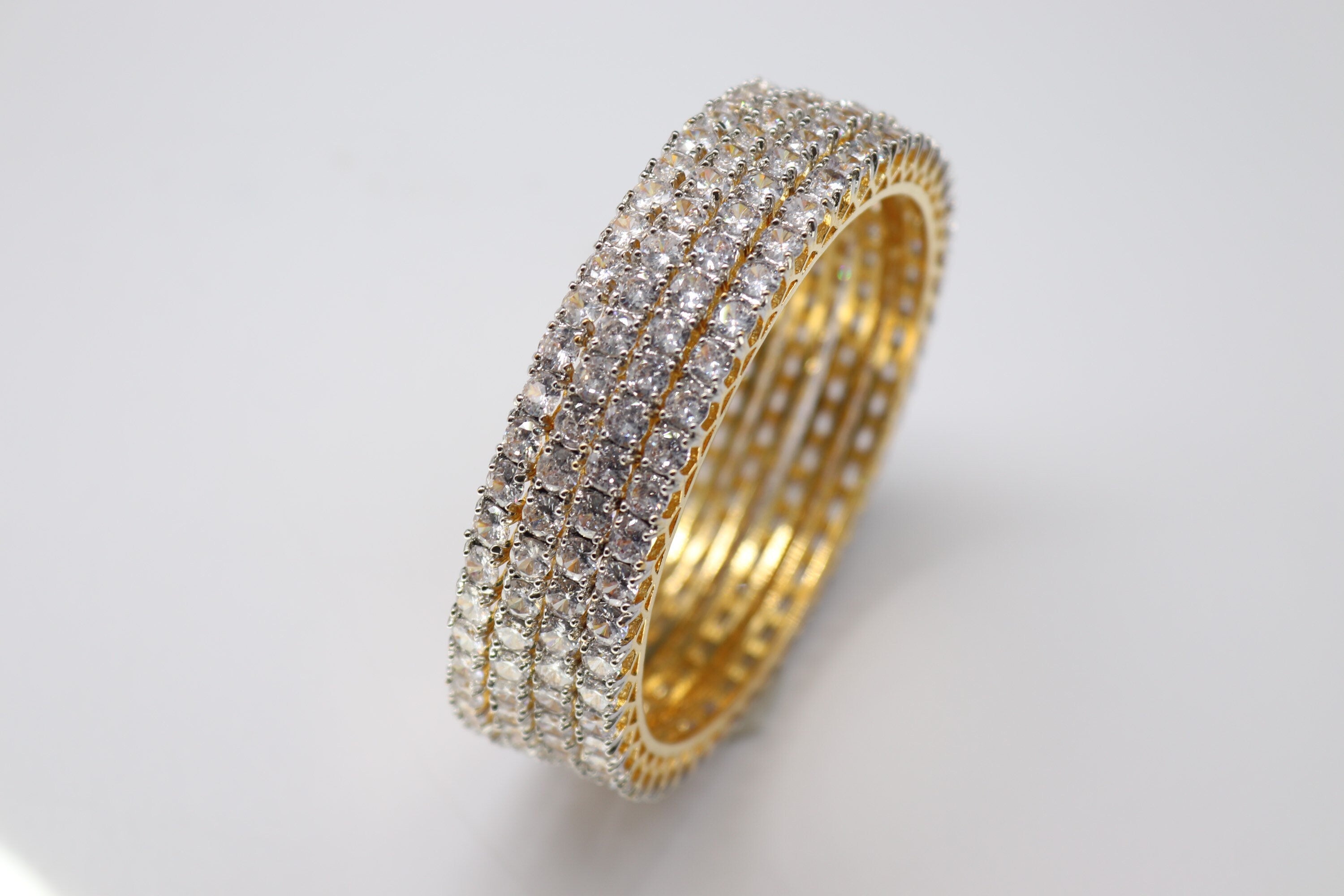 4 Piece Gold Diamond Bangles/ Crystal Bangles/ Indian Jewelry/ Pakistani Jewelry/ Turkish Jewelry/ Wedding Jewelry/ African Jewelry