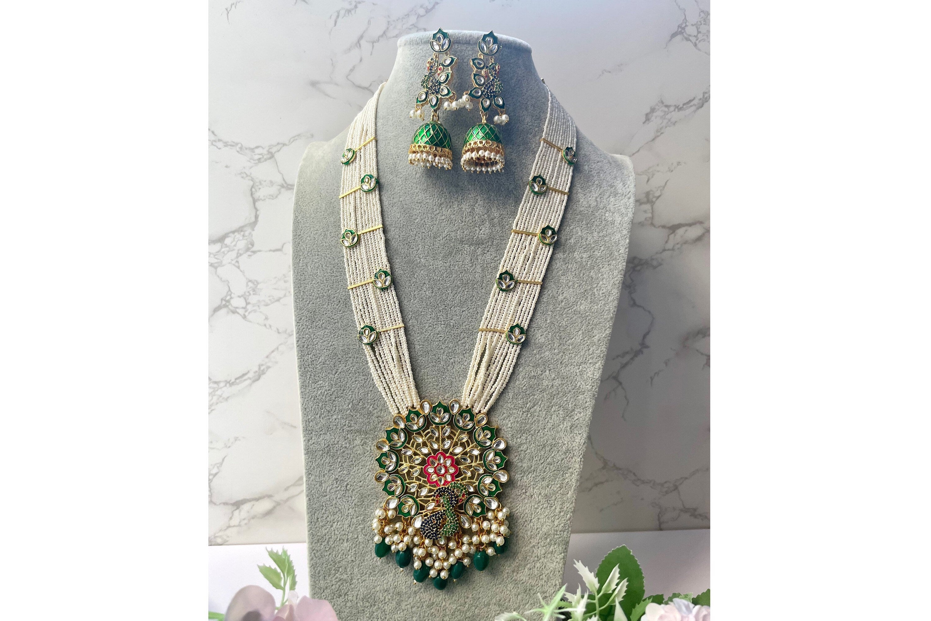 Sold Out Green Peacock Indian Long Necklace Indian Jewelry | Pakistani Jewelry | Indian Long Necklace