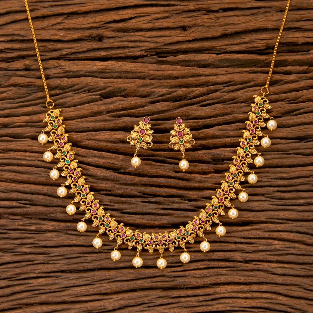 Gold Necklace / Matte Gold Necklace/ Indian Necklace/South Necklace/ One Gram Gold Necklace/ Indian Jewelry/Delicate Gold Necklace