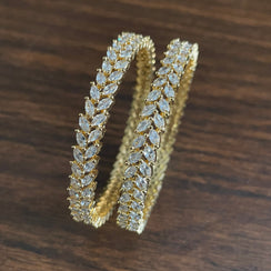 April Full Gold Diamond Bangle Pair | CZ bangles | Indian Jewelry | Pakistani Jewelry | Bollywood Jewelry | Bangles | Crystal Bangle