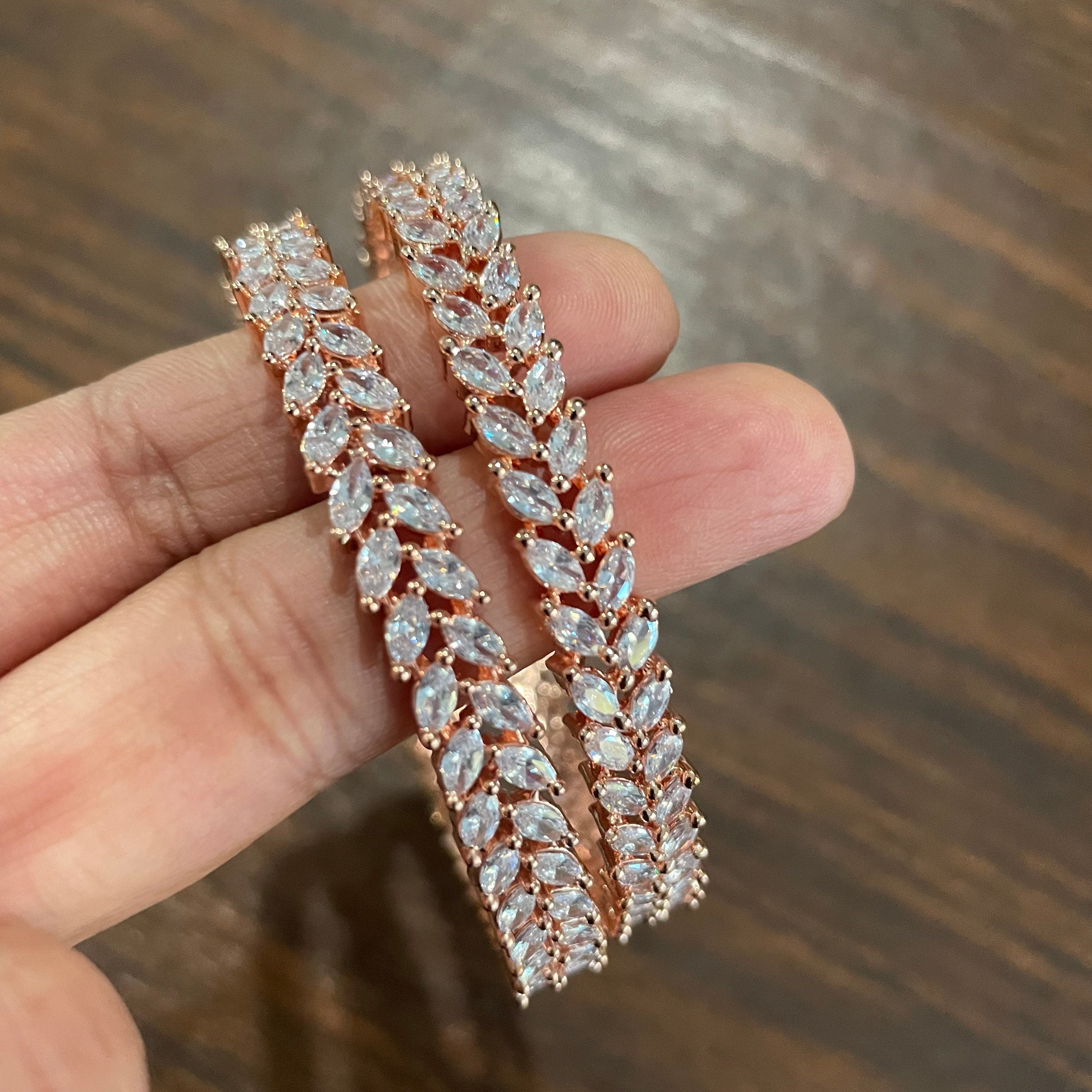 April Diamond Rose Gold Bangle Pair | CZ bangles | Indian Jewelry | Pakistani Jewelry | Bollywood Jewelry | Bangles | Crystal Bangle