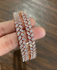 April Diamond Rose Gold Bangle Pair | CZ bangles | Indian Jewelry | Pakistani Jewelry | Bollywood Jewelry | Bangles | Crystal Bangle