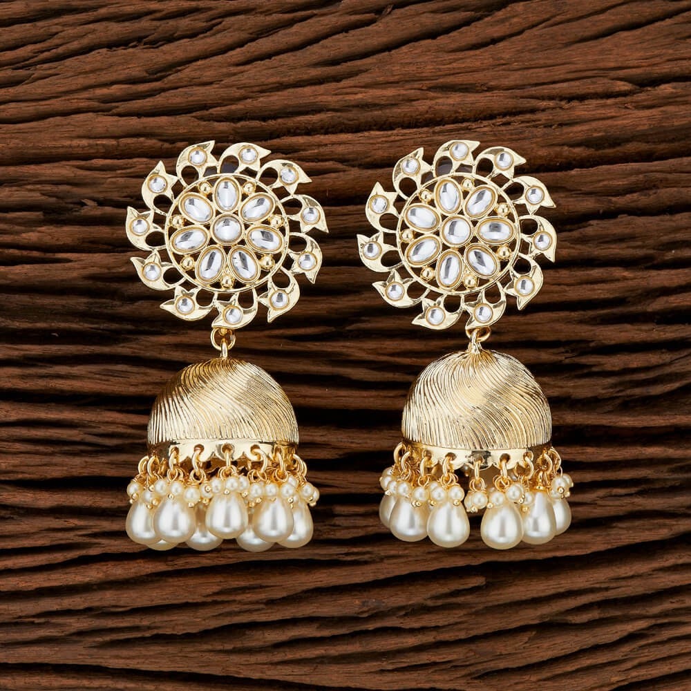 Gold Jhumkas/ Indian Jewelry/ Indian Earrings/ India wedding Jewelry/ Bollywood Jewelry/ Meenakari Jhumka/ Pakistani Jewelry