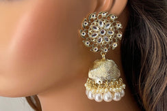 Gold Jhumkas/ Indian Jewelry/ Indian Earrings/ India wedding Jewelry/ Bollywood Jewelry/ Meenakari Jhumka/ Pakistani Jewelry