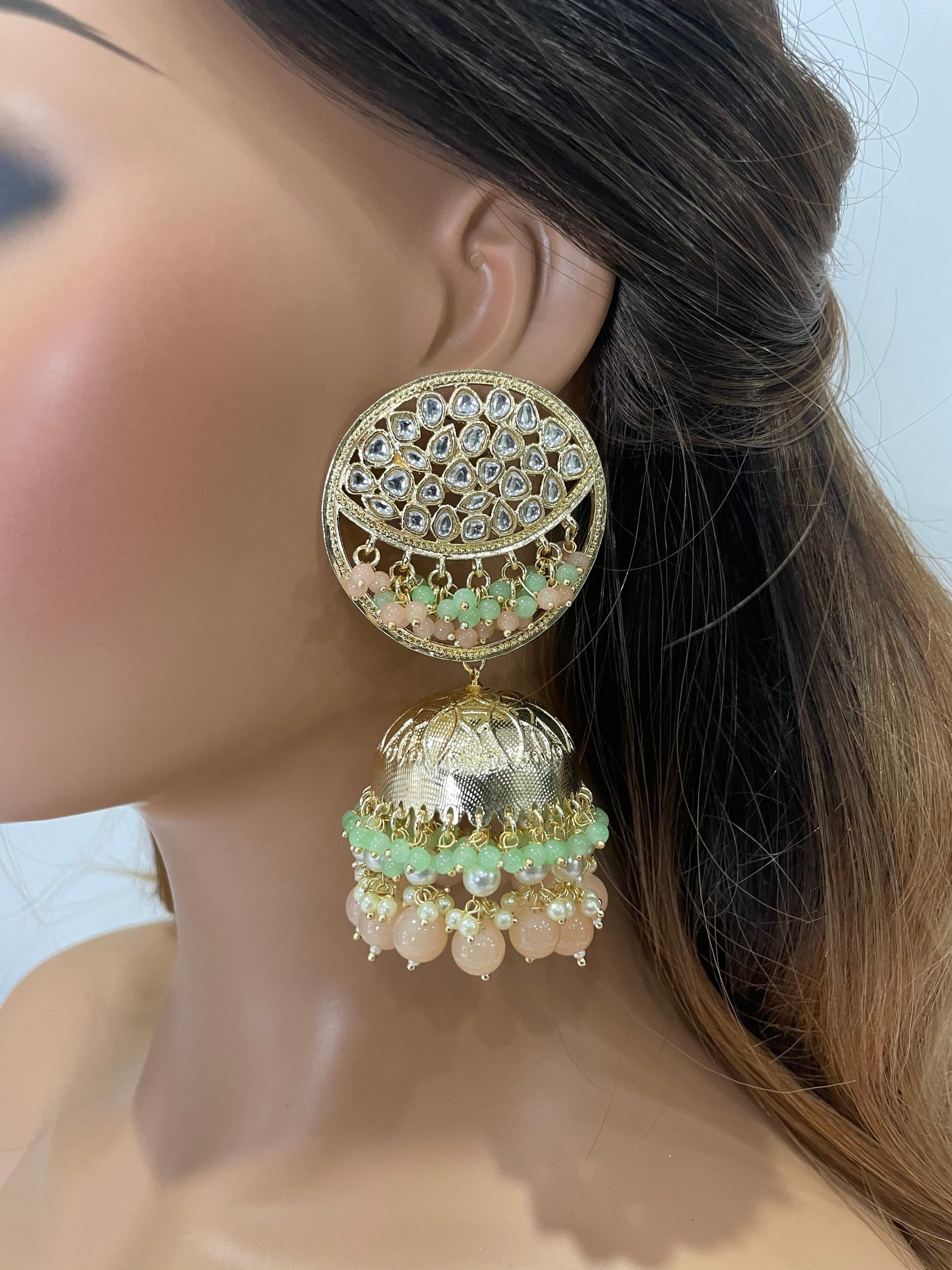 Big Mint Jhumka/ Gold jhumka/ Punjabi Earrings/ Indian Earring/ Indian Jewelry/ Pakistani Jewelry/ Pakistani Earrings/ Bolly