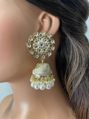 Gold Jhumkas/ Indian Jewelry/ Indian Earrings/ India wedding Jewelry/ Bollywood Jewelry/ Meenakari Jhumka/ Pakistani Jewelry