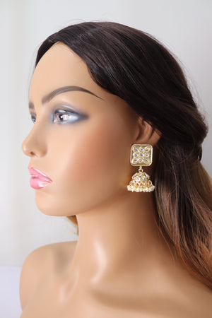 Gold Jhumkas/ Indian Jewelry/ Indian Earrings/ India wedding Jewelry/ Bollywood Jewelry/ Meenakari Jhumka/ Pakistani Jewelry