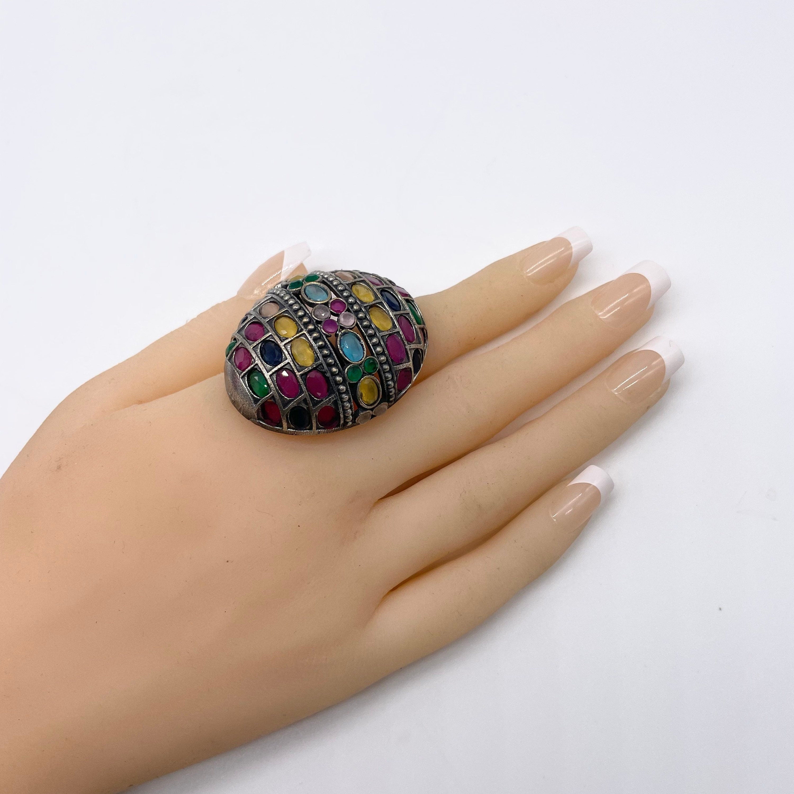 Multicolored Oxidised Cocktail Ring | Oxidised Jewelry | Oxidised Ring | Indian Jewelry | Indian Ring | Boho Jewelry