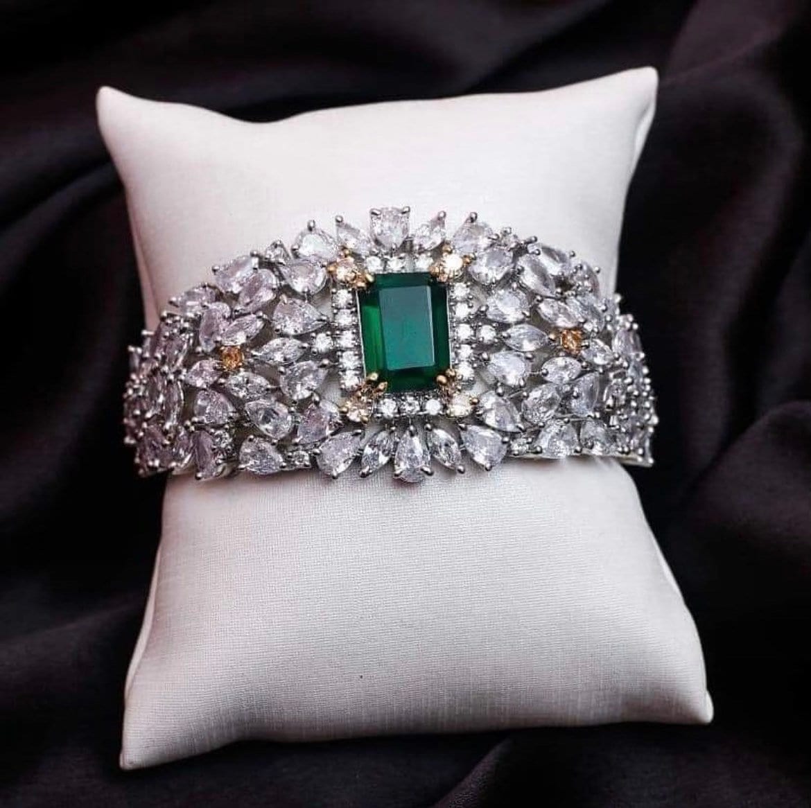 Emerald Diamond Bracelet | Statement Jewelry | Indian Jewelry | Pakistani Jewelry | Crystal Bracelet | CZ Bracelet | CZ Bangle