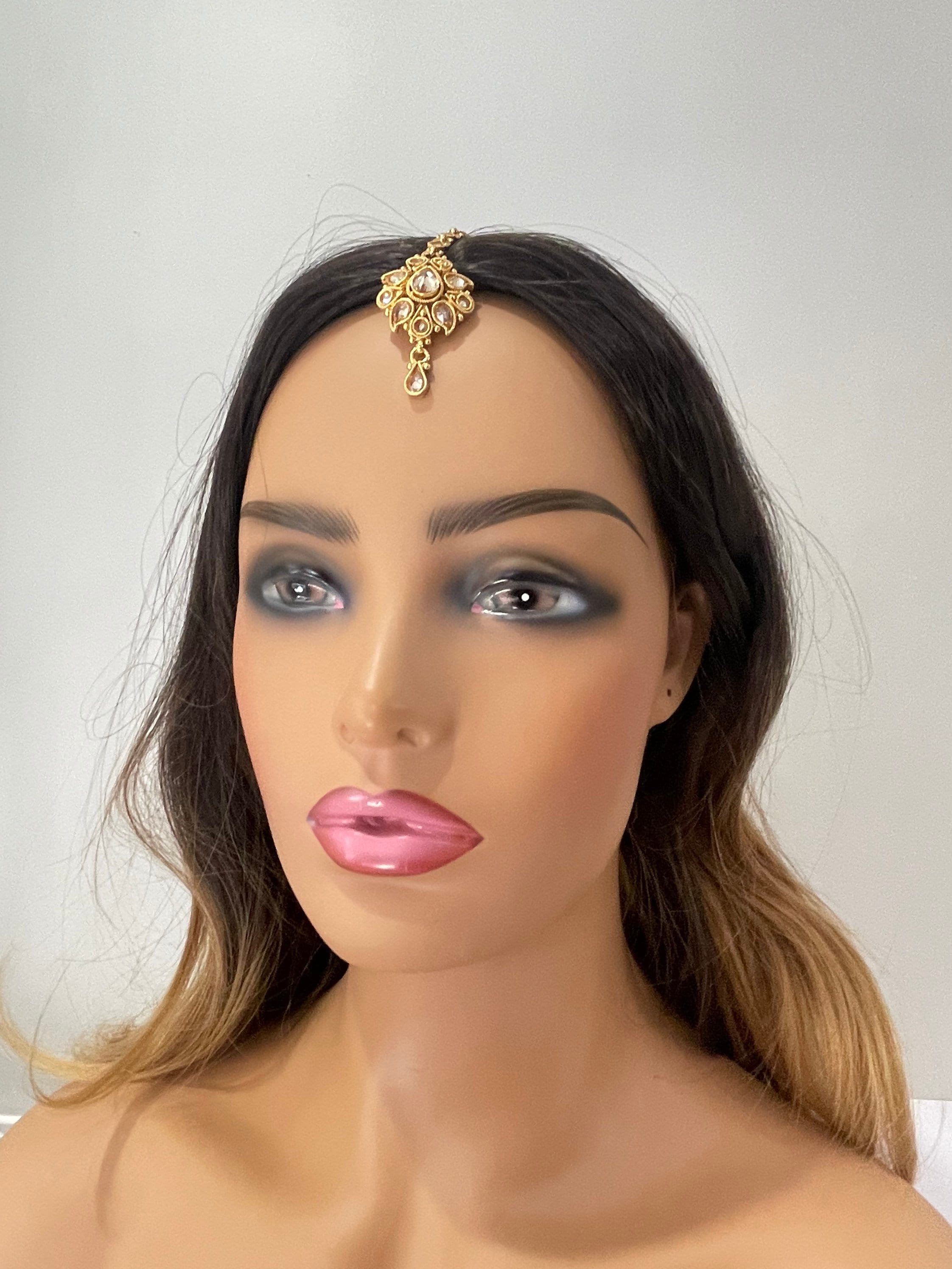 Delicate Dull Gold Polki Maang tikka/ Indian forehead jewelry / Tikka/ Jhumar / Indian Jewelry/ Pakistani Jewelry/ Punjabi Jewelry