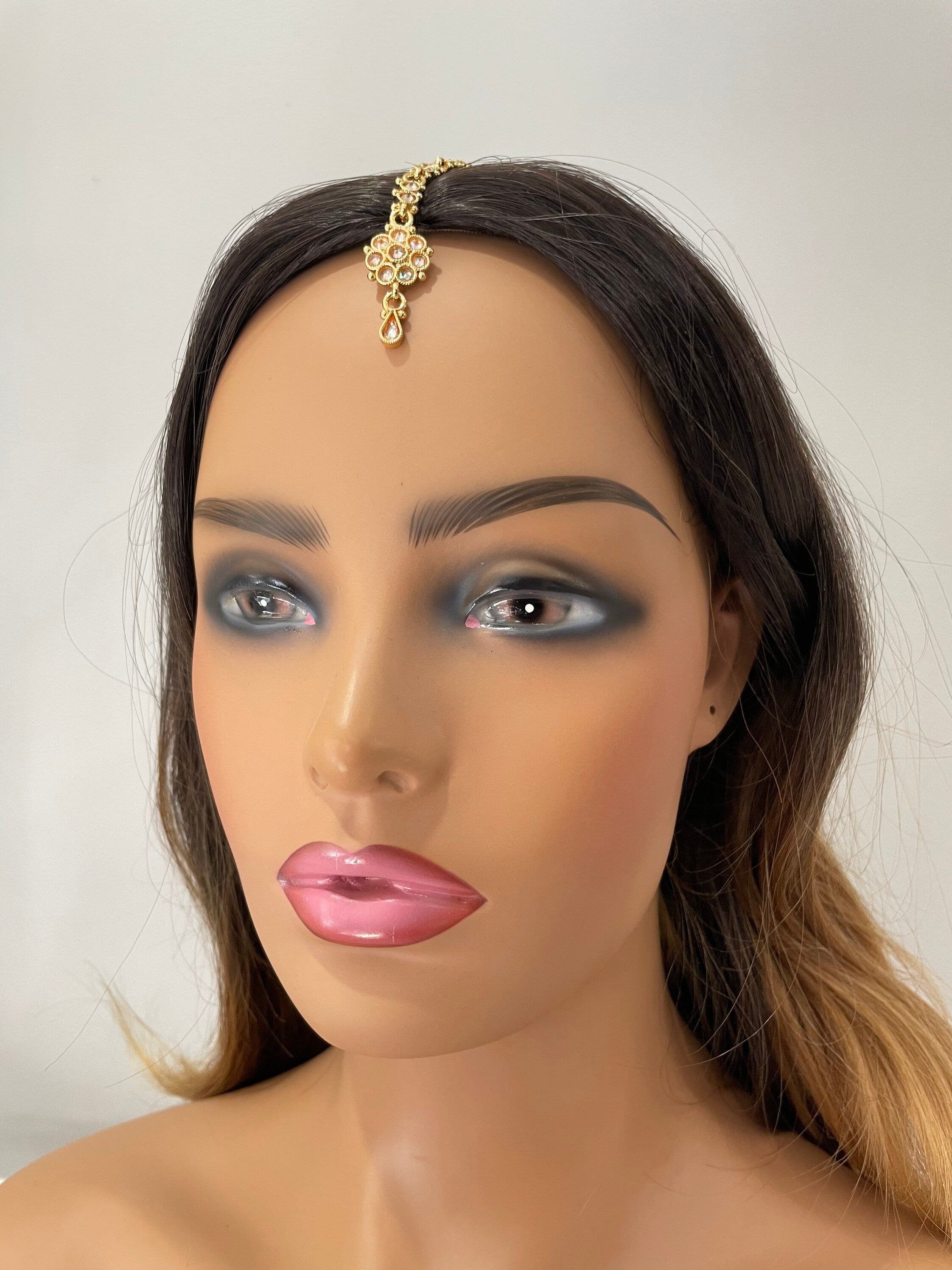 Delicate Dull Gold Polki Maang tikka/ Indian forehead jewelry / Tikka/ Jhumar / Indian Jewelry/ Pakistani Jewelry/ Punjabi Jewelry