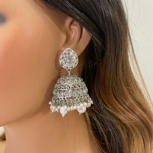 Silver Polki Jhumkas/ Indian Jewelry/ Jhumka/ Indian Earrings/ Pakistani Jewelry/ Desi Jewelry/ Indian Wedding Jewelry/ Bollywood