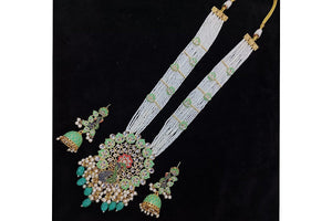 Pre Order Mint Peacock Indian Long Necklace Indian Jewelry | Pakistani Jewelry | Indian Long Necklace| Peacock Long Necklace