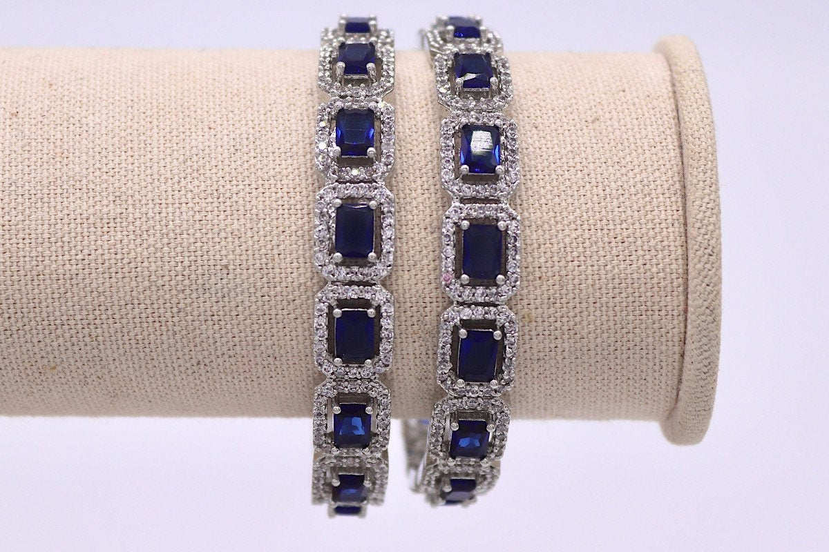 Sapphire Blue CZ Diamond Silver Bangle | Indian Jewelry | Pakistani Jewelry | Bollywood Jewelry | Bangles | Blue CZ Bangle