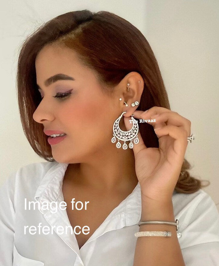 Gold Diamond Chaandbalis/ CZ Chaandbali/ Zirconia Earrings/ Indian Earrings/ Pakistani Jewelry / Bollywood Jewelry/