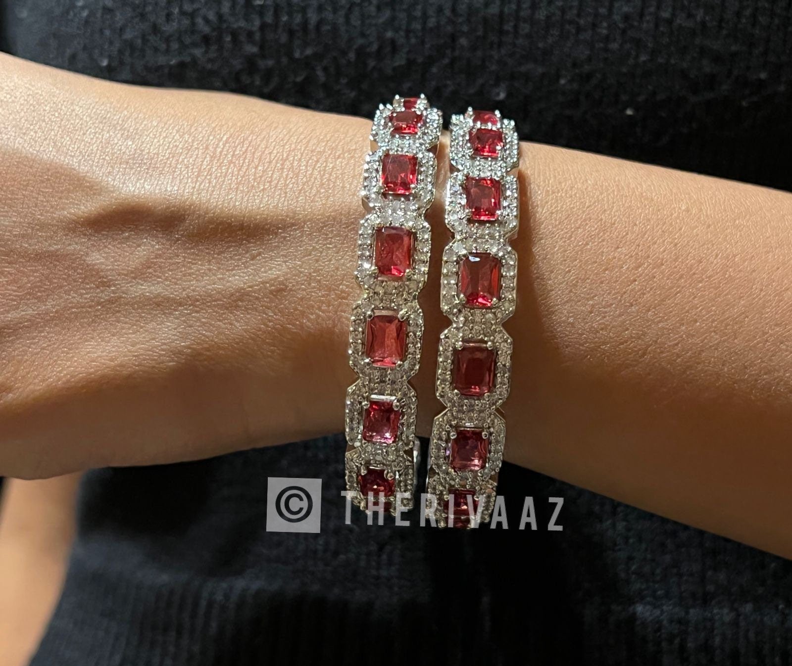 Ruby Diamond Silver Bangle | Indian Jewelry | Pakistani Jewelry | Bollywood Jewelry | Bangles | Ruby CZ Bangle