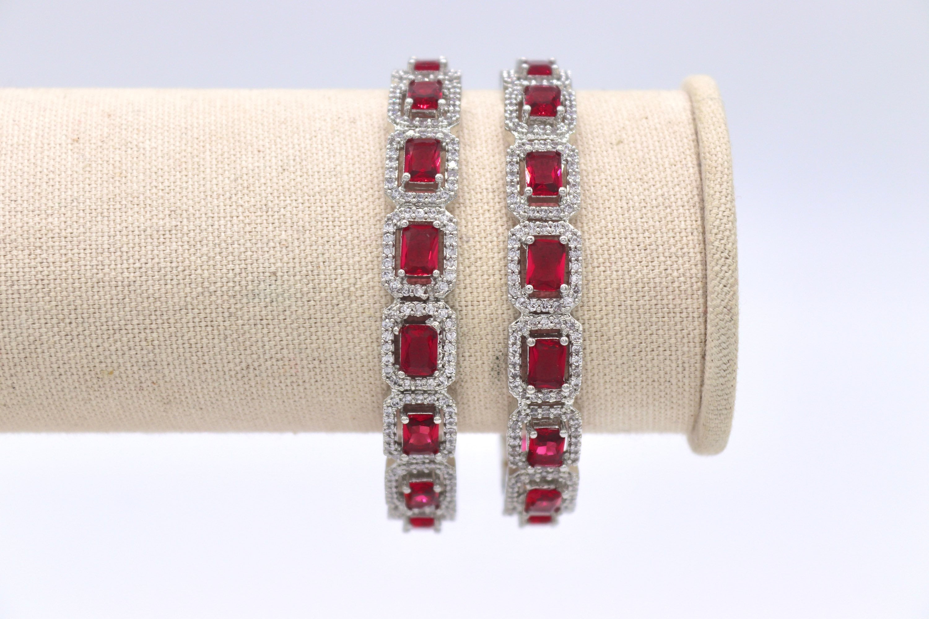 Ruby Diamond Silver Bangle | Indian Jewelry | Pakistani Jewelry | Bollywood Jewelry | Bangles | Ruby CZ Bangle