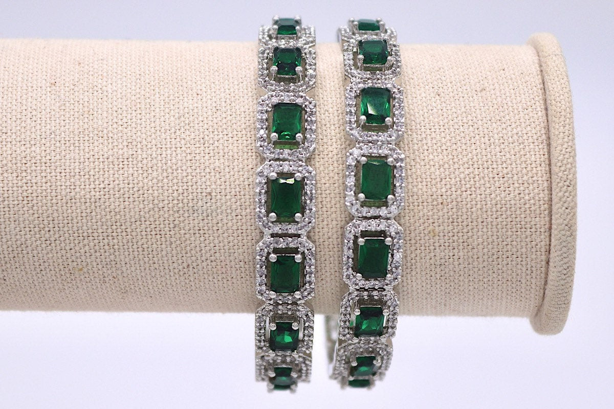 Emerald Diamond Silver Bangle | Indian Jewelry | Pakistani Jewelry | Bollywood Jewelry | Bangles | Green CZ Bangle