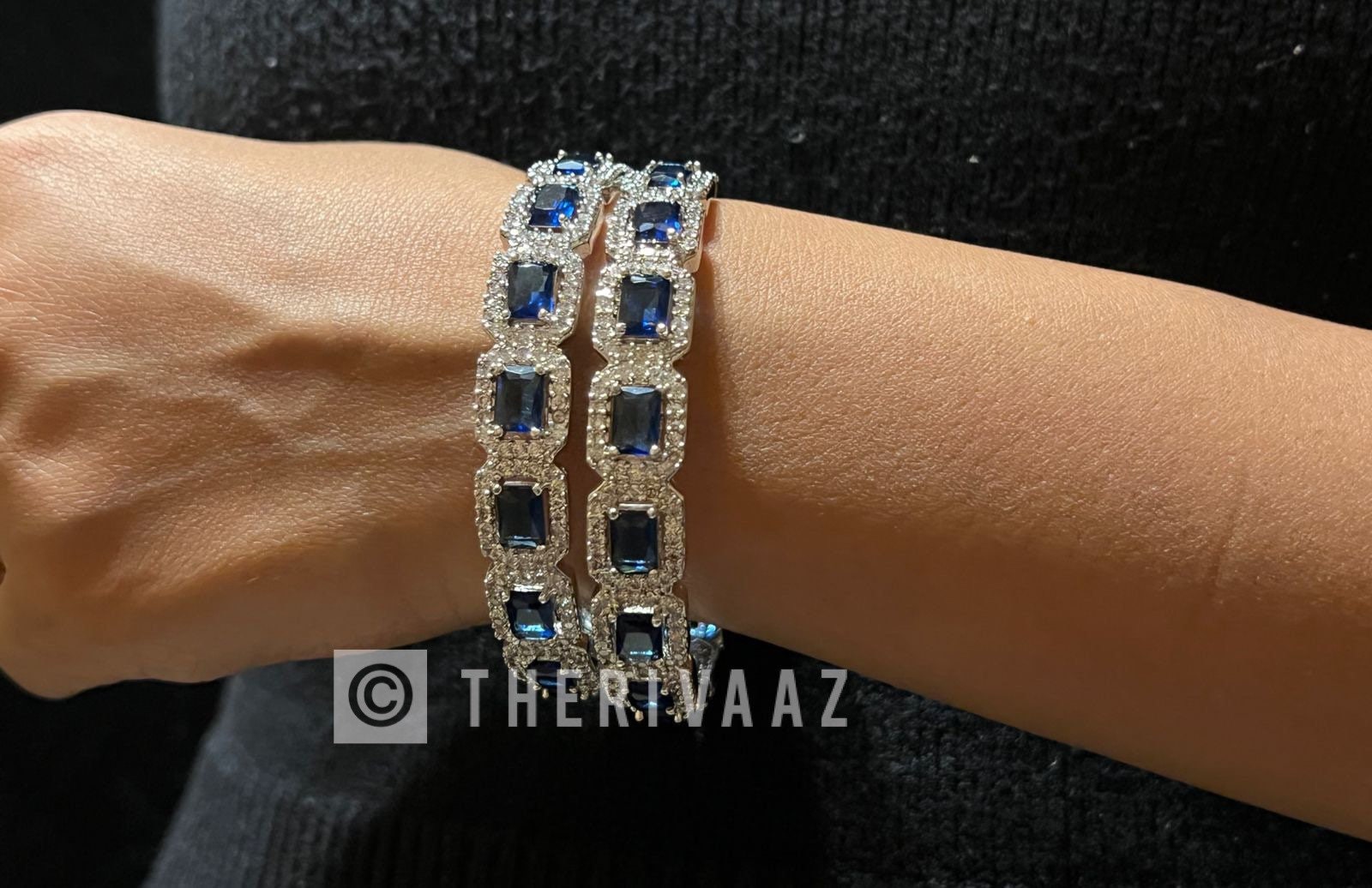 Sapphire Blue CZ Diamond Silver Bangle | Indian Jewelry | Pakistani Jewelry | Bollywood Jewelry | Bangles | Blue CZ Bangle