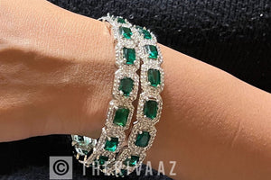 Emerald Diamond Silver Bangle | Indian Jewelry | Pakistani Jewelry | Bollywood Jewelry | Bangles | Green CZ Bangle