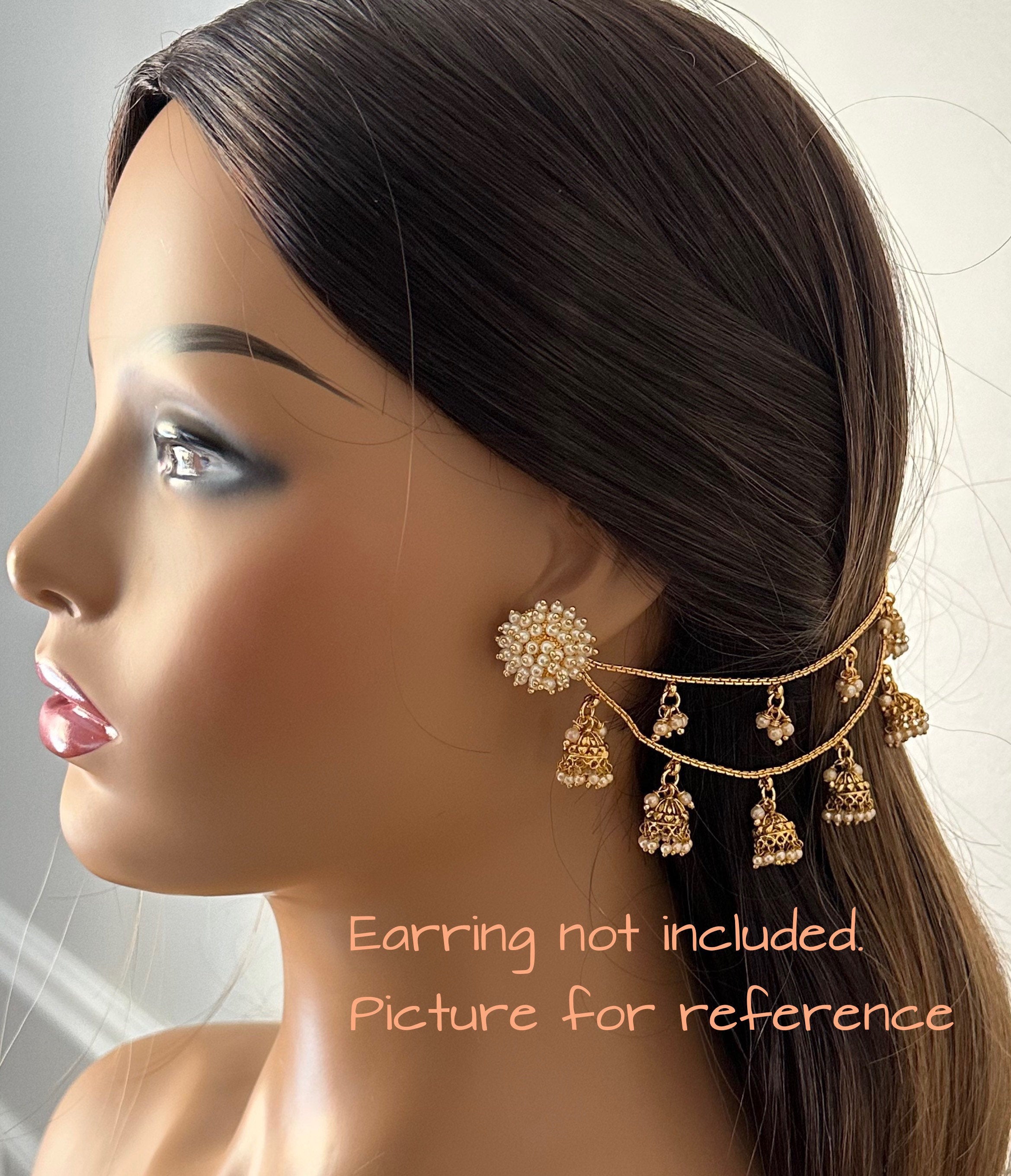 2 Layer Gold Jhumka Ear Chain/ Indian Jewelry/ Indian Earrings/ Pakistani Jewelry/ Bollywood Jewelry/ Sahare/ Bahubali Eaarrings