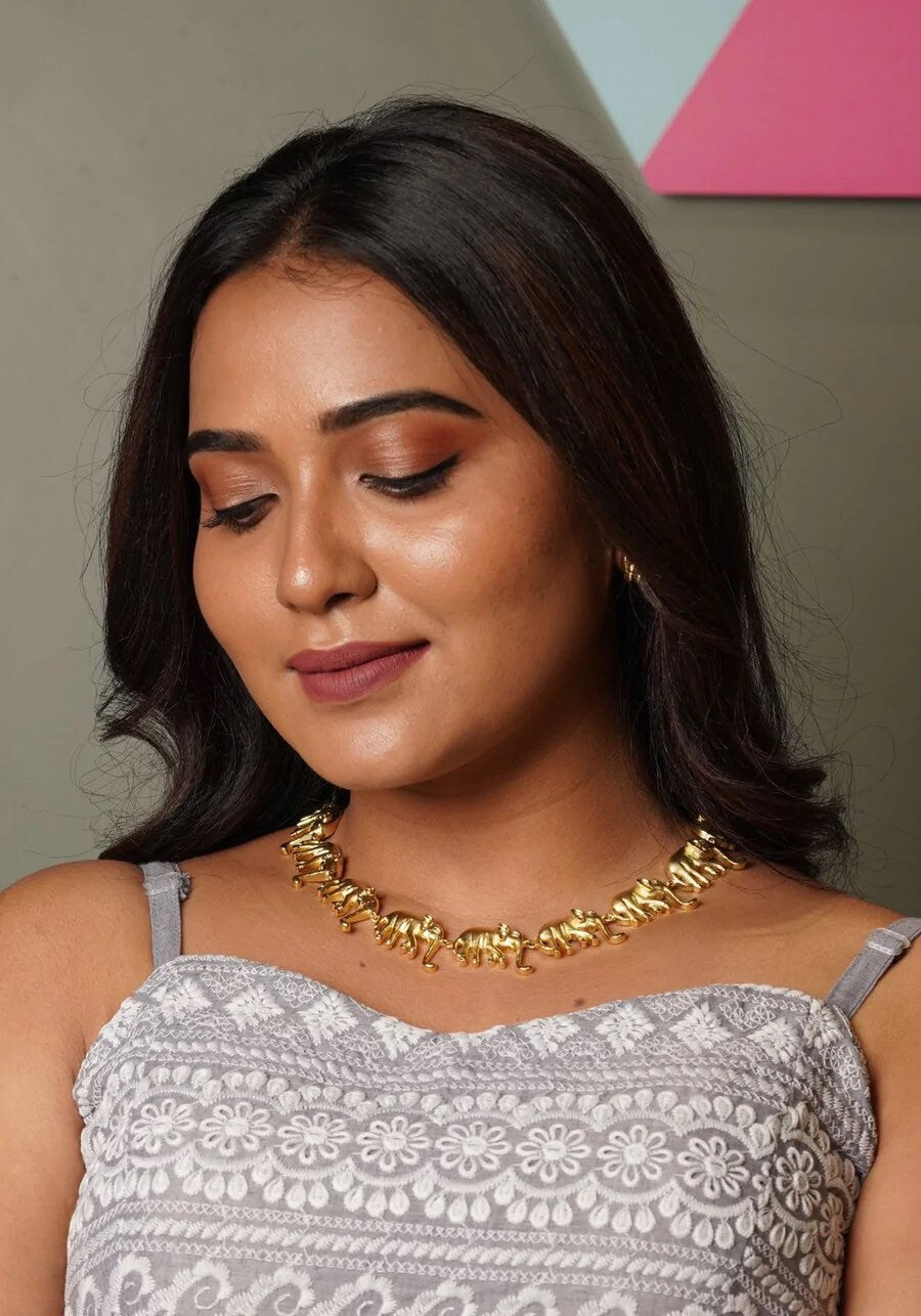 Pre Order Elephant Gold Necklace / Indian Necklace/ Indian Jewelry/ Indian Gold Necklace/ Indian Wedding Necklace/ Indian Choker